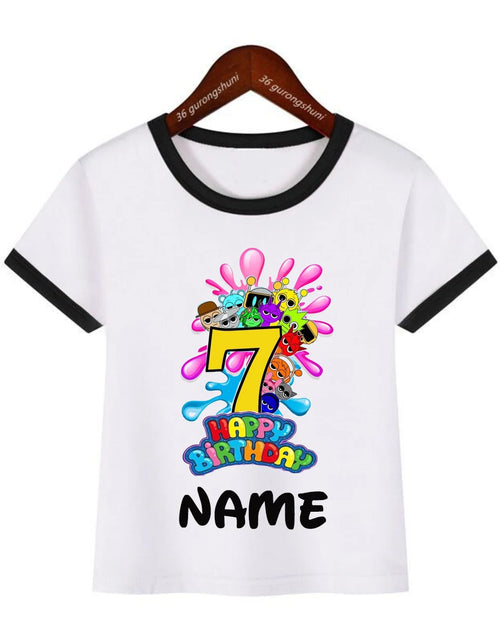 Load image into Gallery viewer, Colorful 7Th Happy Birthday Game Sprunki Printed T Shirt for Girls/Boys Custom Name Birthday Party Kids Clothes Summer T-Shirt
