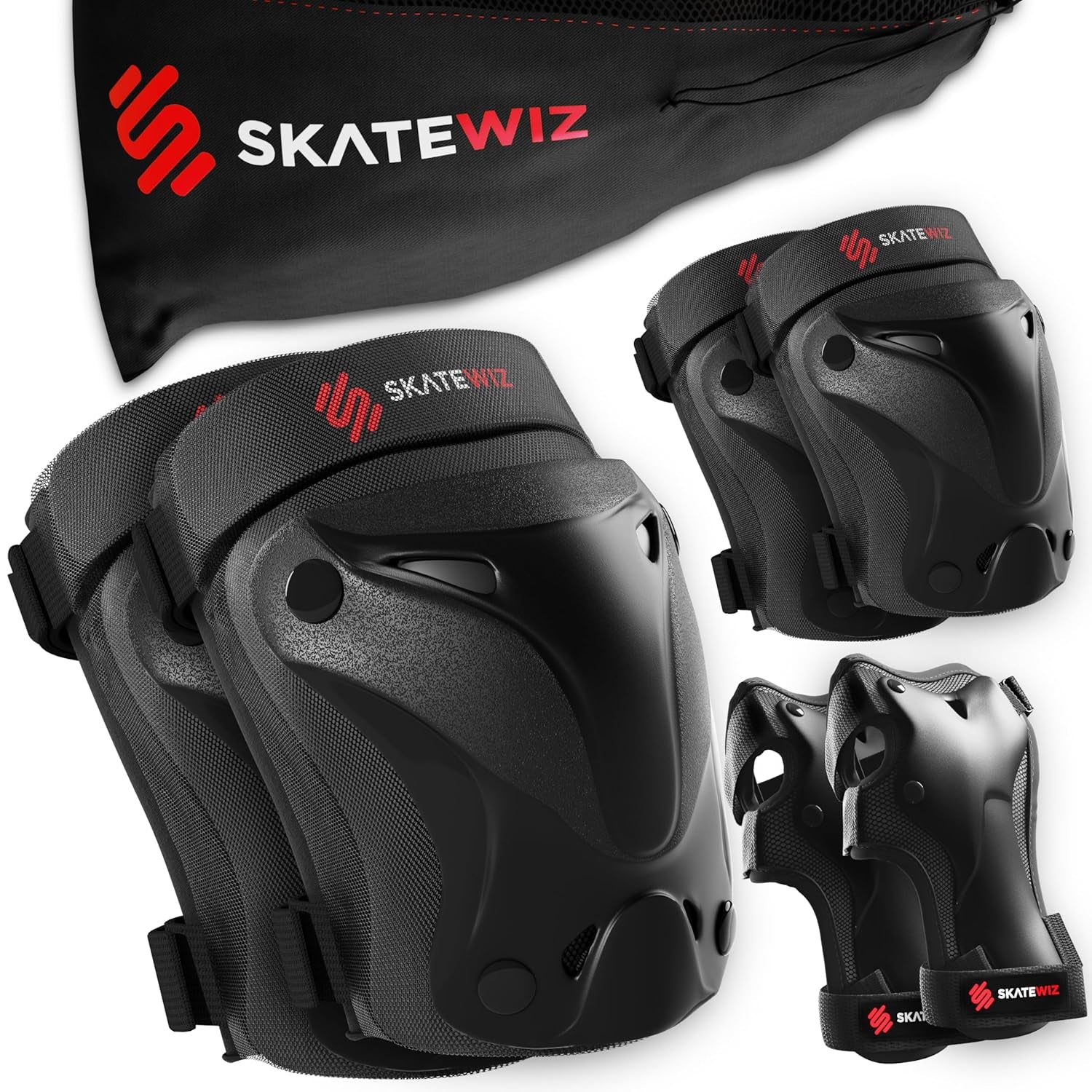 Knee Pads for Kids - Knee and Elbow Pads Set - PROTECT-1 - Size S Black - Wrist Guards Skating Protective Gear, Skateboard, Roller Skate, Ice Skates for Kids