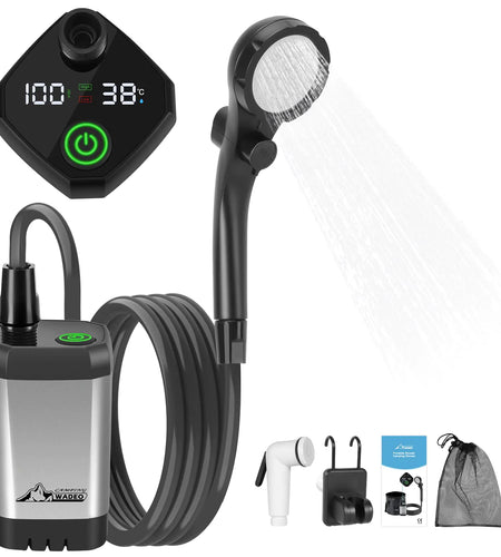 WADEO Portable Shower for Camping 6000mAh Outdoor Electric Shower Rechargeable Pump with Intelligent Digital Display Camping Shower Head Nozzle for Camping Hiking Traveling Washing
