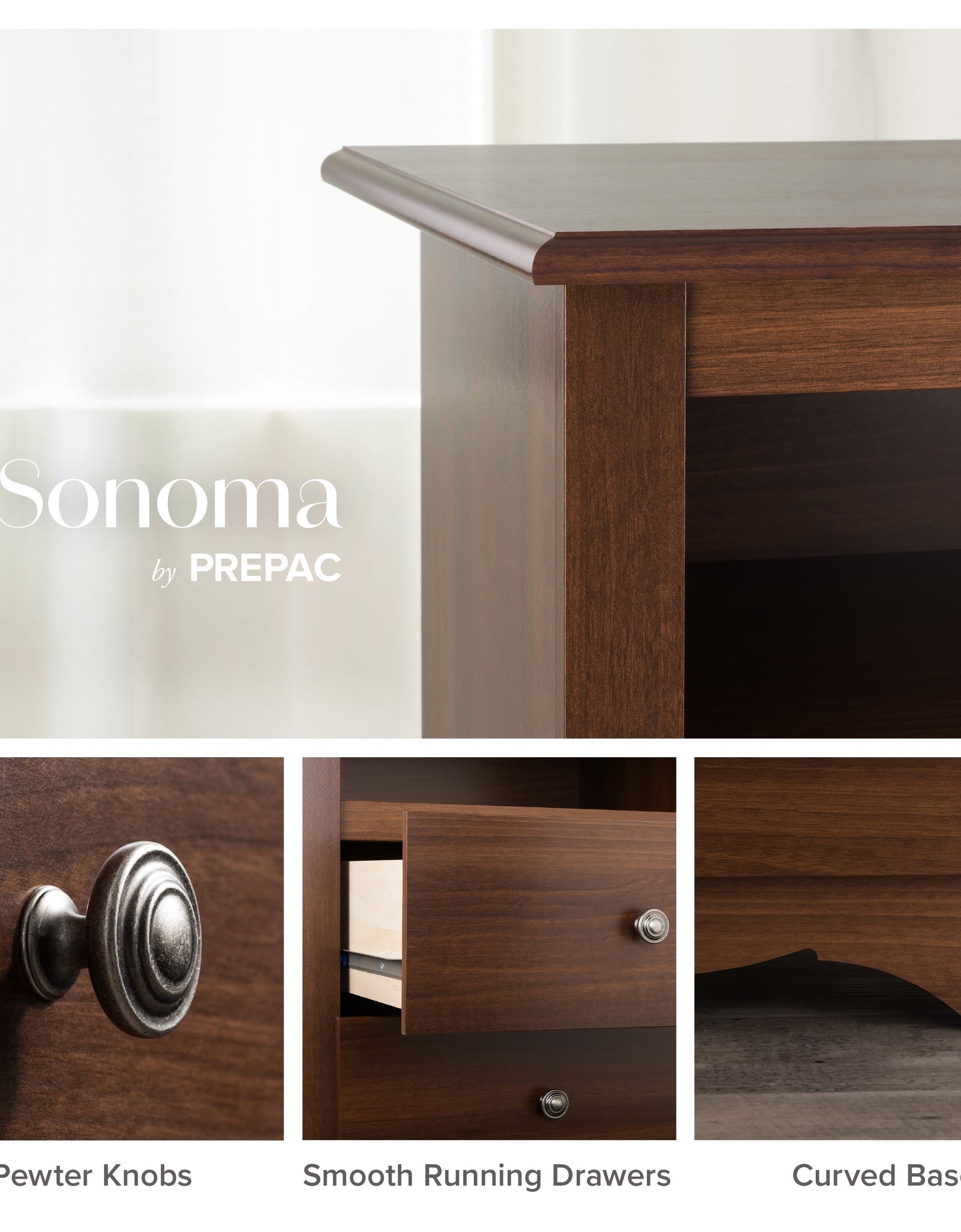 Sonoma Cherry 6-Drawer Double Dresser for Bedroom, CDC-6330-V, 59" W X 17.5" D X 29" H