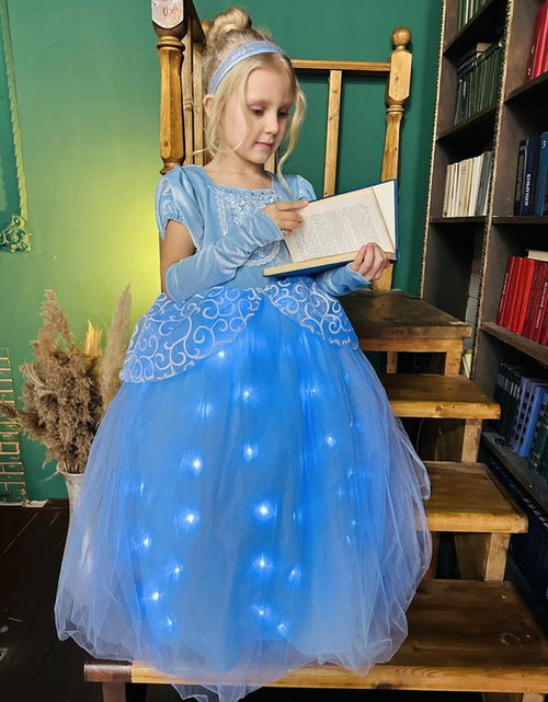 Load image into Gallery viewer, UPORPOR Light up Princess Dress for Girls Halloween Cosplay Costume Blue Princess Dress up Kids Outfit for Birthday Christmas Party
