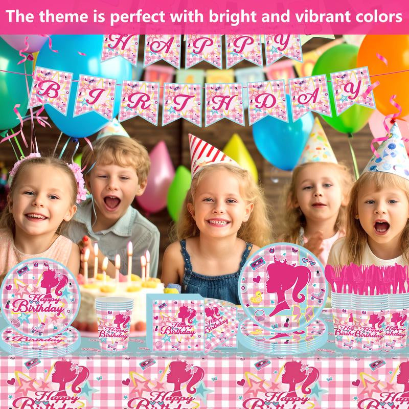 171 Count Disposable Tableware Birthday Party Supplies Pink Girls Paper Plates Napkins Cups Plastic Tablecloths Pink Girls Tableware Set Birthday Party Decorations Serves 24 Guests