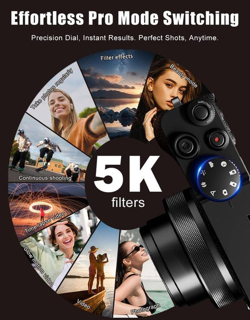Load image into Gallery viewer, NBD Digital Camera | 64MP 5K Vlogging with 180° Flip Screen | 18X Digital Zoom | 32GB SD Card &amp; 2 Batteries | Perfect for Beginners and Enthusiasts Black Photography Beginner

