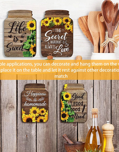 Load image into Gallery viewer, 4 Pcs Mason Jar Wall Decor Wooden,Kitchen Rustic Home Decor Inspirational Kitchen Decor Hanging Farmhouse Kitchen Signs Wall Decor for Home Decor
