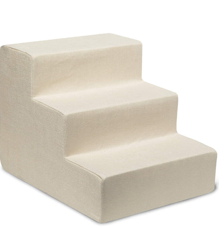 Foam Pet Steps for Small Dogs and Cats, Portable Ramp Stairs for Couch, Sofa, and High Bed Climbing, Non-Slip Balanced Indoor Step Support, Paw Safe - Ivory, 3-Step (H: 13.5")