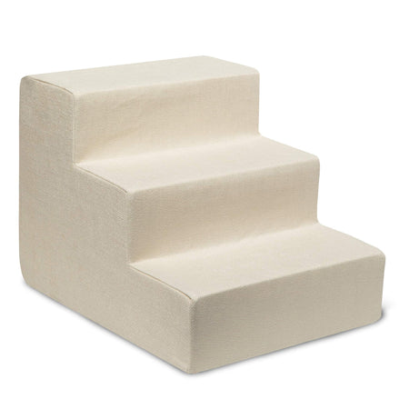 Foam Pet Steps for Small Dogs and Cats, Portable Ramp Stairs for Couch, Sofa, and High Bed Climbing, Non-Slip Balanced Indoor Step Support, Paw Safe - Ivory, 3-Step (H: 13.5")