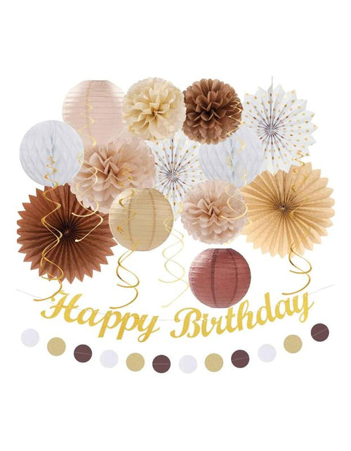 Load image into Gallery viewer, Boho Birthday Party - Decorations 21Pcs Autumn Neutral Retro Happy Banner, Girl Sweet Peach Paper Streamers Lanterns, Rustic Backdrop Decor Set Cozy
