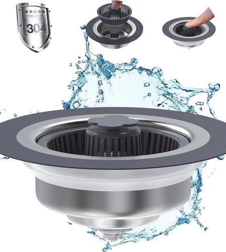 Upgraded 3 in 1 Kitchen Sink Drain Strainer - Stopper Set, Stainless Steel Kitchen Sink Stopper, Pop up Anti-Clogging Sink Strainer Basket Filter for US Standard 3-1/2 Inch Kitchen Drain
