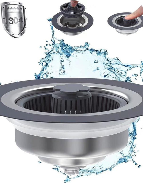 Load image into Gallery viewer, Upgraded 3 in 1 Kitchen Sink Drain Strainer - Stopper Set, Stainless Steel Kitchen Sink Stopper, Pop up Anti-Clogging Sink Strainer Basket Filter for US Standard 3-1/2 Inch Kitchen Drain
