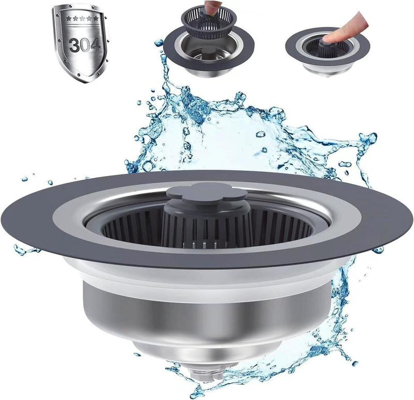 Upgraded 3 in 1 Kitchen Sink Drain Strainer - Stopper Set, Stainless Steel Kitchen Sink Stopper, Pop up Anti-Clogging Sink Strainer Basket Filter for US Standard 3-1/2 Inch Kitchen Drain
