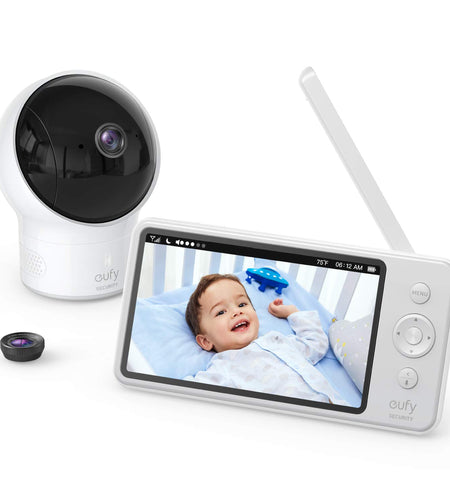 eufy Security Spaceview Video Baby Monitor E110 with Camera and Audio Security Camera 720p HD Resolution Night Vision 5" Display 110° Wide-Angle Lens Included Lullaby Player Sound Alert