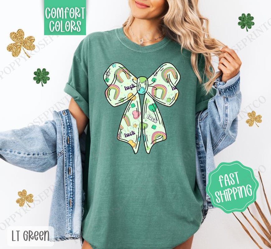 Lucky Charm Bow St Patrick Shirt Comfort Colors, St Patrick'S Day Women'S Tee, Cute Women'S Tshirt