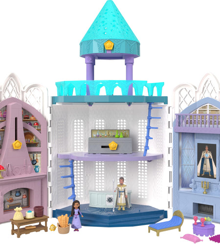 Mattel Disney Wish Toys Rosas Castle Dollhouse Playset with 2 Posable Mini Dolls Star Figure 20 Accessories Light-Up Projection Dome & More