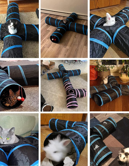 Load image into Gallery viewer, Cat Toys - 4 Way Cat Tunnel, Tube &amp; Play Tent, 25X53Cm, Extensible, Interactive Maze with Balls &amp; Bells for Kitten &amp; Small Animal, Blue
