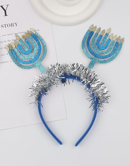 Load image into Gallery viewer, Hanukkah Headbands Diwali Headband - Blue with Sparkling Ribbon Design Hanukkah Headband Hair Hoop Party Decoration Costumes Accessories
