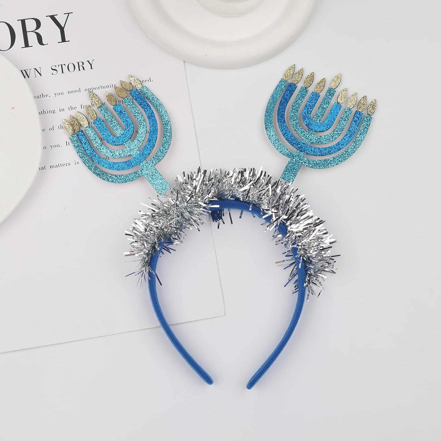 Hanukkah Headbands Diwali Headband - Blue with Sparkling Ribbon Design Hanukkah Headband Hair Hoop Party Decoration Costumes Accessories