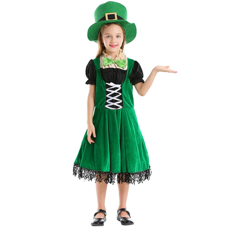 Irish Folk Dance Dress St Patrick Day Elf Leprechaun Costume Kid Girls Green Carnival Festival Fairy Pixie Outfit for Toddler