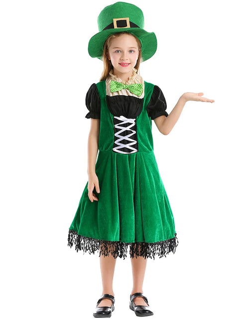 Load image into Gallery viewer, Irish Folk Dance Dress St Patrick Day Elf Leprechaun Costume Kid Girls Green Carnival Festival Fairy Pixie Outfit for Toddler
