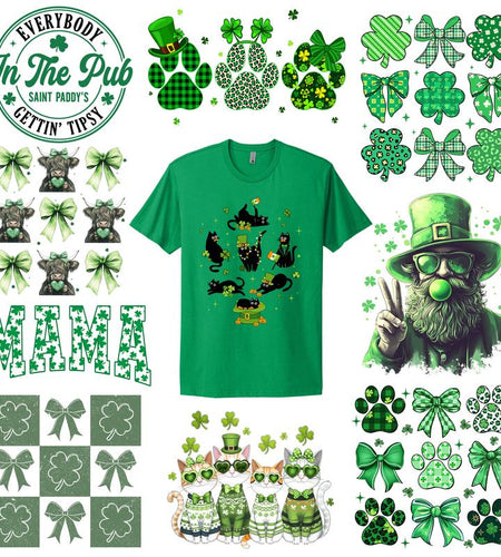 St. Patrick Gang Sheet 10 Premium Quality DTF Heat Transfer Prints DIY 24X62"