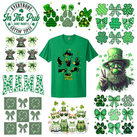 St. Patrick Gang Sheet 10 Premium Quality DTF Heat Transfer Prints DIY 24X62"