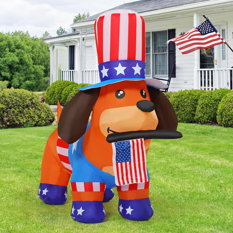 4Th of July Inflatables 4FT Dog with American Flag Independence Day Blow up Inflatable Yard Decorations with Built-In Leds for Holiday Party Indoor Outdoor Yard Garden Lawn