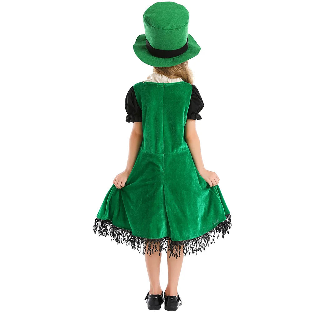 Irish Folk Dance Dress St Patrick Day Elf Leprechaun Costume Kid Girls Green Carnival Festival Fairy Pixie Outfit for Toddler
