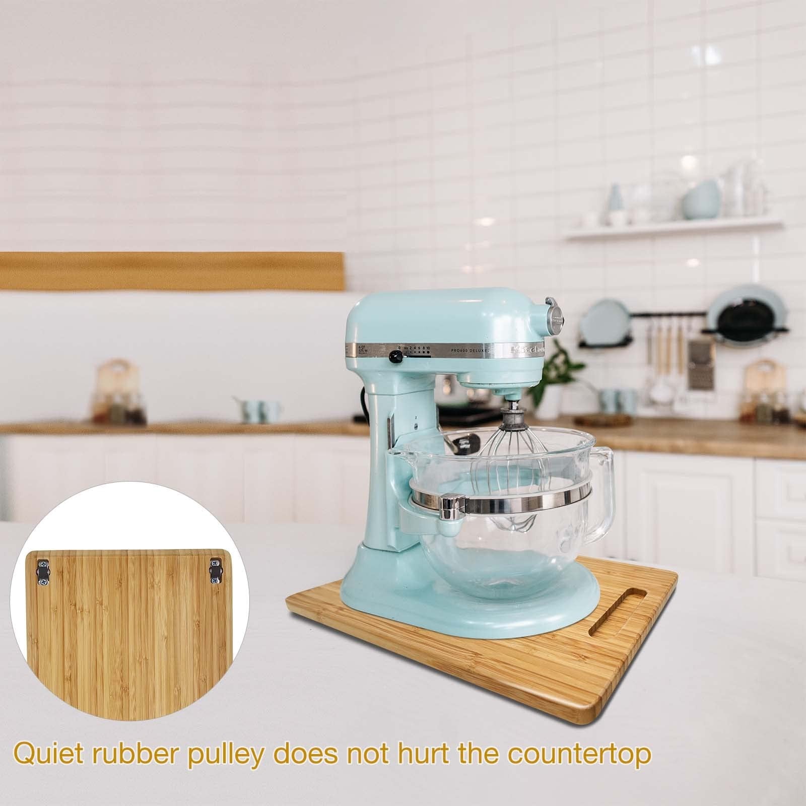 Bamboo Appliance Sliders for Kitchen Appliances, Sliding Tray with Silent Rub...