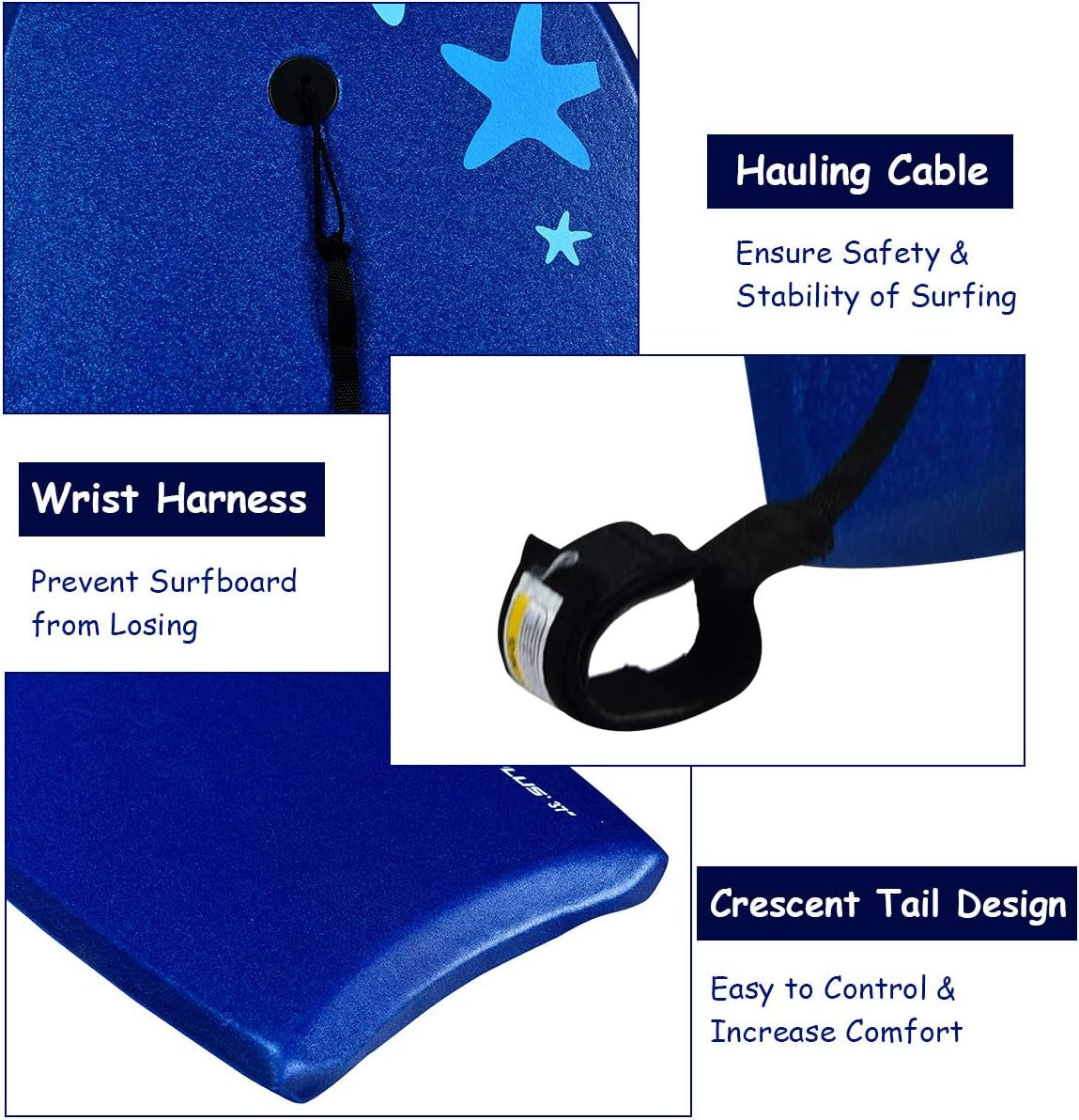 41''/37''/33'' Lightweight Body Board for Beach, Surf Board with EPS Core, XPE Deck, HDPE Slick Bottom, Wrist Leash, Bodyboard for Kids Adults Surfing