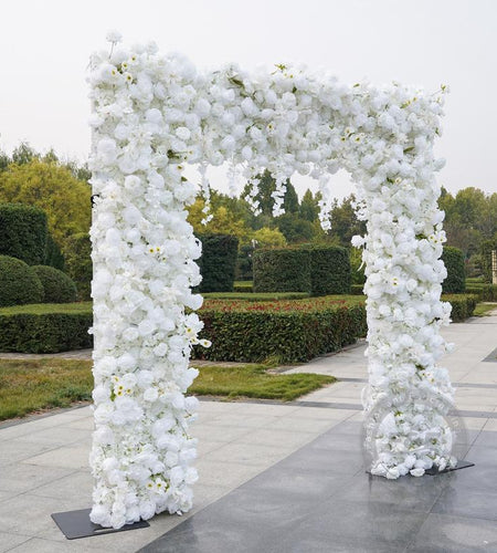 7.87FT X 8.53FT Artificial White Rose Cloth Base Flower Row Arrangement Decor for Wedding Backdrop Square Frame Event Props