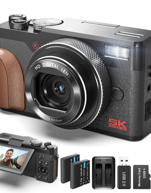 Load image into Gallery viewer, NBD Digital Camera | 64MP 5K Vlogging with 180° Flip Screen | 18X Digital Zoom | 32GB SD Card &amp; 2 Batteries | Perfect for Beginners and Enthusiasts Black Photography Beginner
