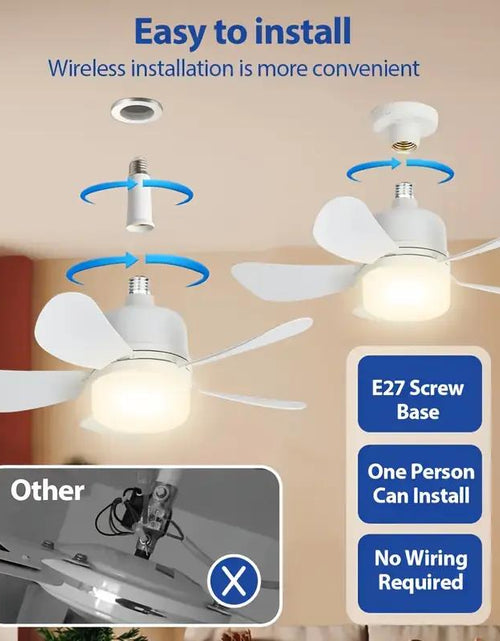 Load image into Gallery viewer, Socket Ceiling Fan Light with Remote Control, E27 Base Dimmable LED Energy Saving Lamp, 3 Levels Dimming, Suitable for Bedroom, Living Room, Kitchen
