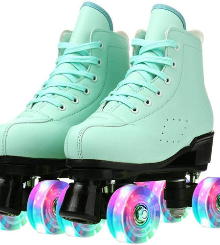 Roller Skates for Women and Men Cowhide High-Top Shoes Classic Double-Row Roller Skate Four-Wheel Roller Skates for Men Girls Unisex