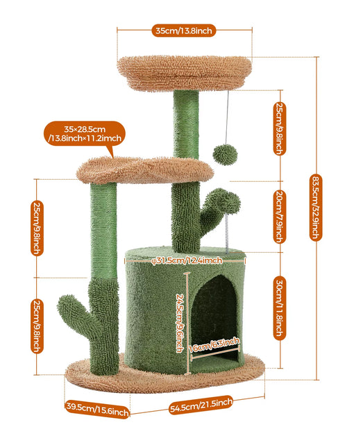 Load image into Gallery viewer, Cactus Cat Tree with Curved Perch Cozy Cat Condo Small Cat Tower with Removable Top Bed Cat Scratching Post for Indoor Cat Toys

