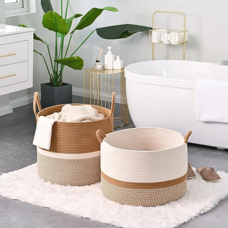 Large Cotton Rope Storage Basket | Durable Pet-Friendly Organizer with Handles | Woven Multi-Purpose Basket for Home & Pet Toys Laundry Room