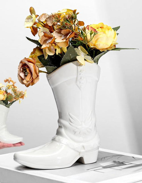Load image into Gallery viewer, Boot Vase for Book Shelf Ceramic Cowboy Decoration Arrangements Nice Western Country Accent Vase Unique Boot Planter for Modern Aesthetic Room Wedding Decor
