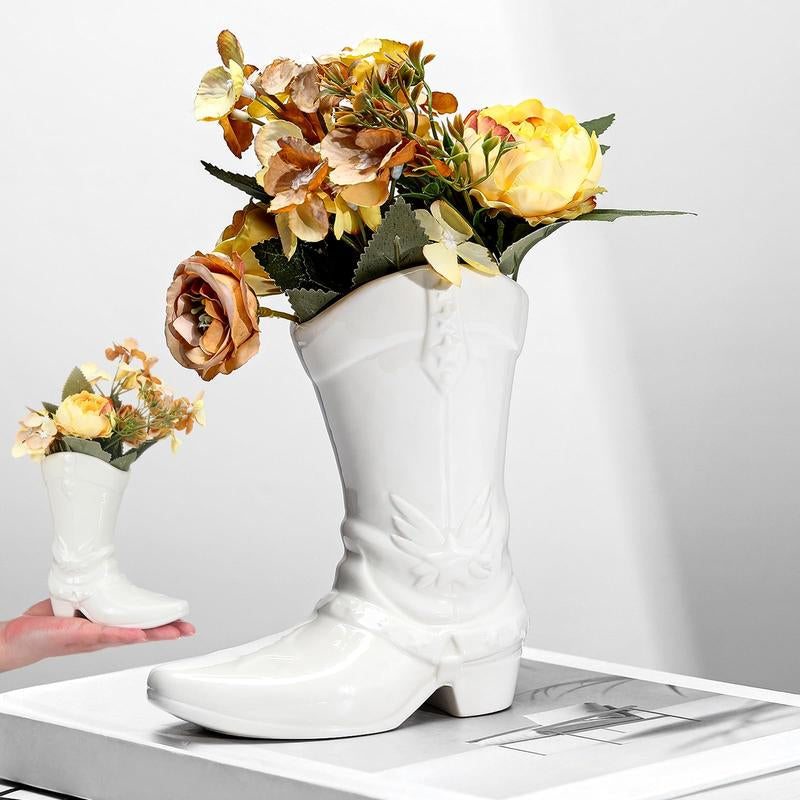 Boot Vase for Book Shelf Ceramic Cowboy Decoration Arrangements Nice Western Country Accent Vase Unique Boot Planter for Modern Aesthetic Room Wedding Decor