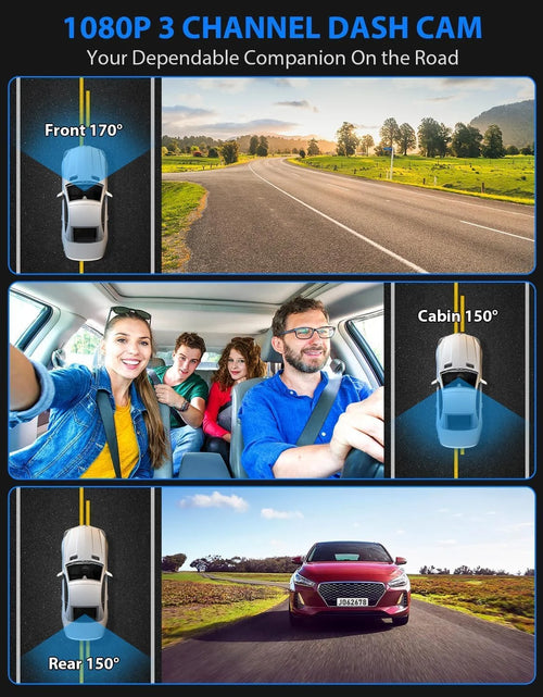Load image into Gallery viewer, Dash Cam, 3 Channel Dash Cam, 4K+1080P Dash Cam Front and Inside, Triple Dash Cam,Car Night Vision Dash Camera with 32GB Card, HDR, G-Sensor, 24Hr Parking, Front Rear Dash Cam Loop Recording
