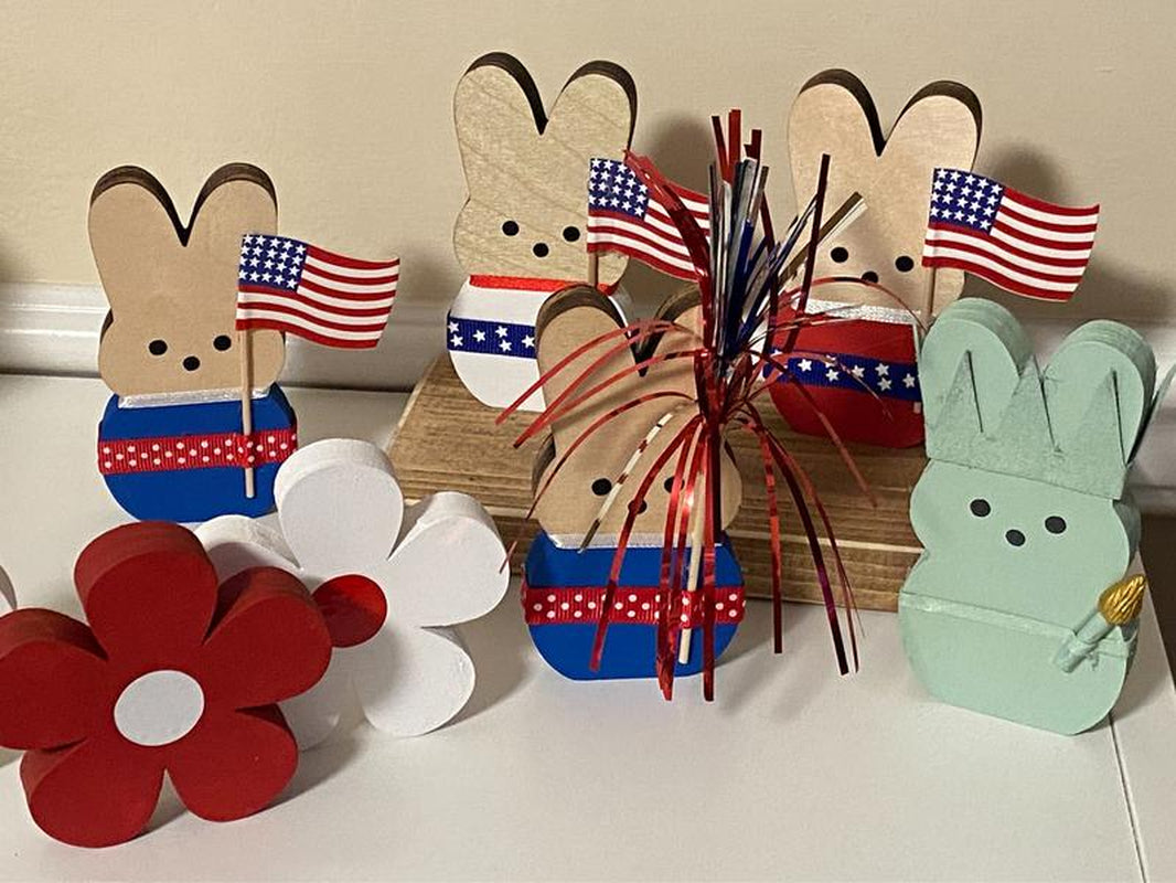 Patriotic Tiered Tray - Set of 3 Red White and Blue Wood Daisies - Standing Wood Daisies Flowers 4Th of July Tiered Tray Decor Summer Decor
