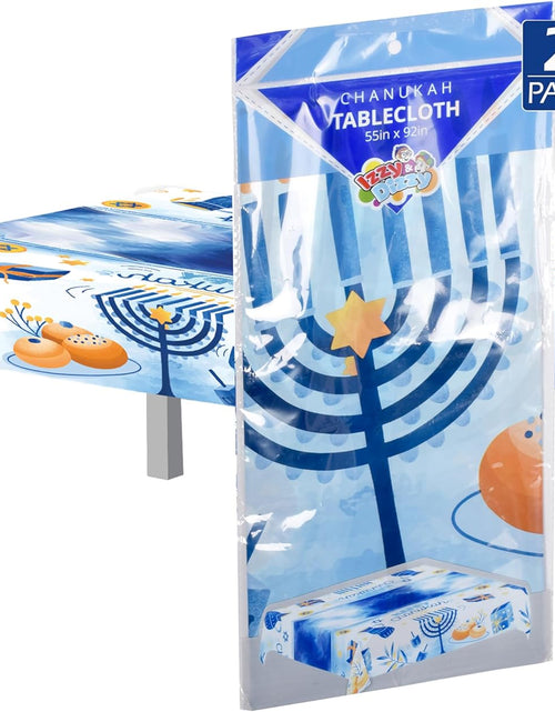 Load image into Gallery viewer, Hanukkah Tablecloth Plastic - Hanukkah Paper Goods - 55&quot; X 92&quot; - Blue and White Chanukah Themed Party Supplies (2-Pack)
