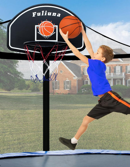 Load image into Gallery viewer, Trampoline Basketball Hoop, Basketball Hoop for Trampoline Fits for 25Mm Straight Pole &amp; Curved Pole, Trampoline Basketball Hoop Attachment with Protective Net,Mini Ball,Pump, Easy to Install
