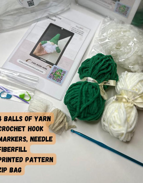 Load image into Gallery viewer, New Year DIY Crochet Kit: Beginner-Friendly Amigurumi Gnome Pattern for Christmas Ornaments and Unique Holiday Decor Handmade Gift Idea
