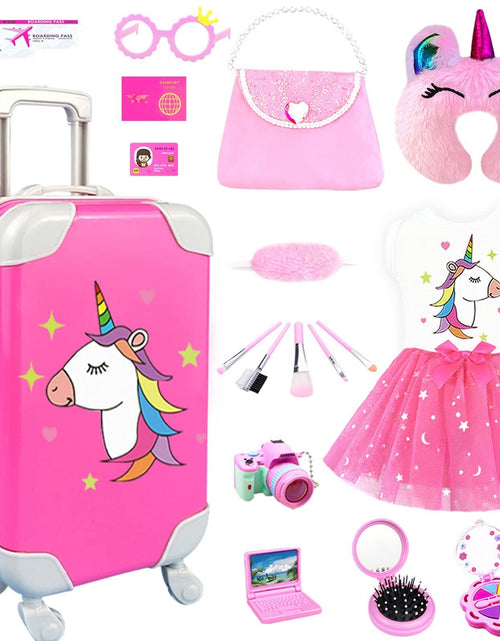 Load image into Gallery viewer, BNUZEIYI Doll Clothes and Accessories - Travel Play Set for 18 Inch Doll Doll Stuff with 18 Inch Doll Clothes Cute Bag Travel Pillow and Doll Pretend Makeup for 18 Inch Girl Doll Girl Gift
