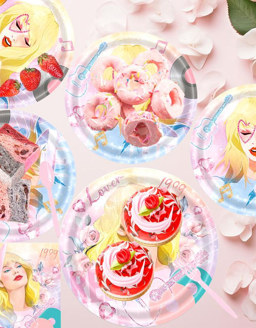 Load image into Gallery viewer, 171 Count Disposable Tableware Birthday Party Supplies Singer Paper Plates Napkins Cups Plastic Tablecloths Music Singer Tableware Set Birthday Party Decorations Serves 24 Guests
