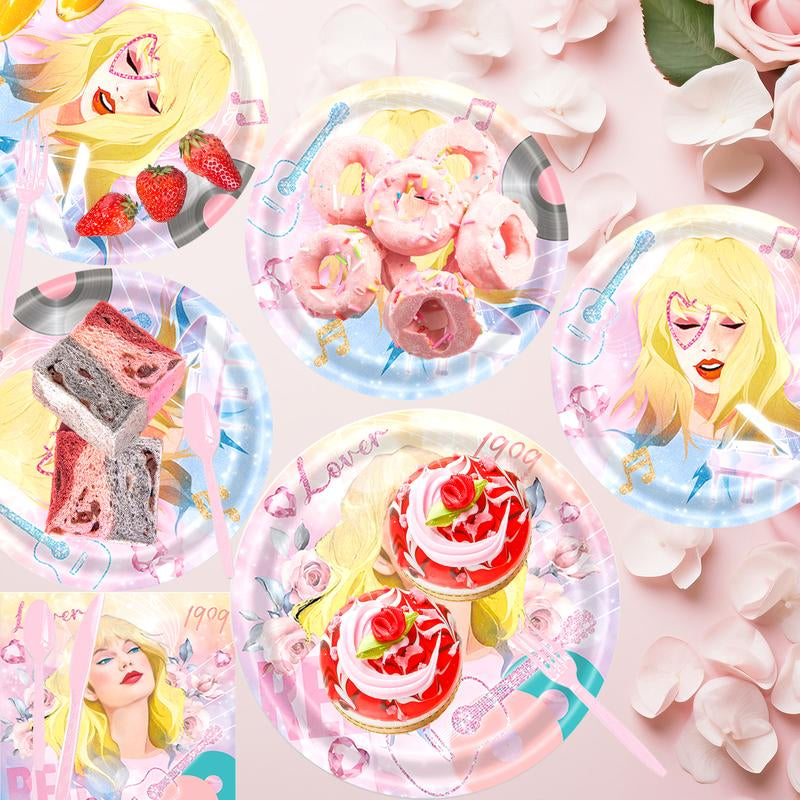 171 Count Disposable Tableware Birthday Party Supplies Singer Paper Plates Napkins Cups Plastic Tablecloths Music Singer Tableware Set Birthday Party Decorations Serves 24 Guests