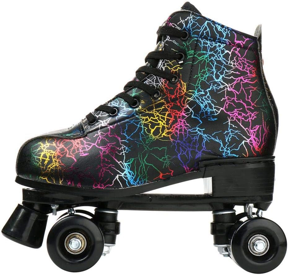 Roller Skates for Women and Men Cowhide High-Top Shoes Classic Double-Row Roller Skate Four-Wheel Roller Skates for Men Girls Unisex
