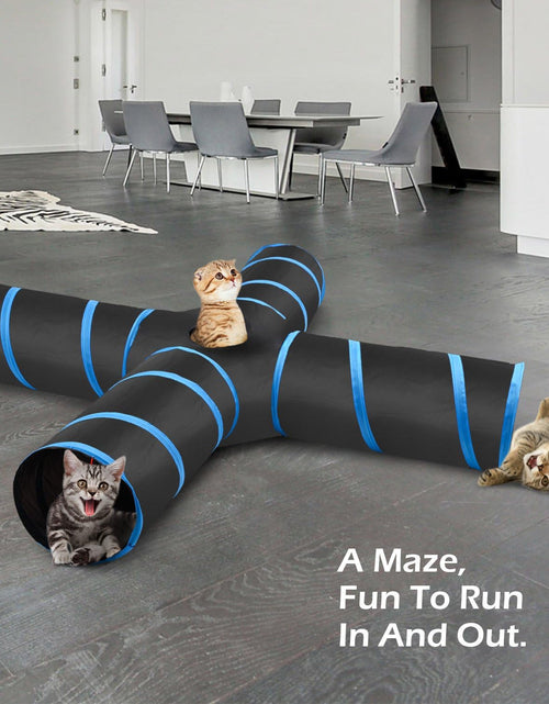 Load image into Gallery viewer, Cat Toys - 4 Way Cat Tunnel, Tube &amp; Play Tent, 25X53Cm, Extensible, Interactive Maze with Balls &amp; Bells for Kitten &amp; Small Animal, Blue
