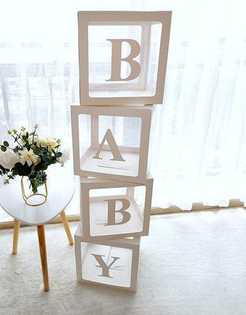 Load image into Gallery viewer, White Transparent BABY Boxes for Baby Shower, Baby Shower Decorations, Gender Reveal, Balloon BABY Shower Boxes, Baby Shower Photo Prop
