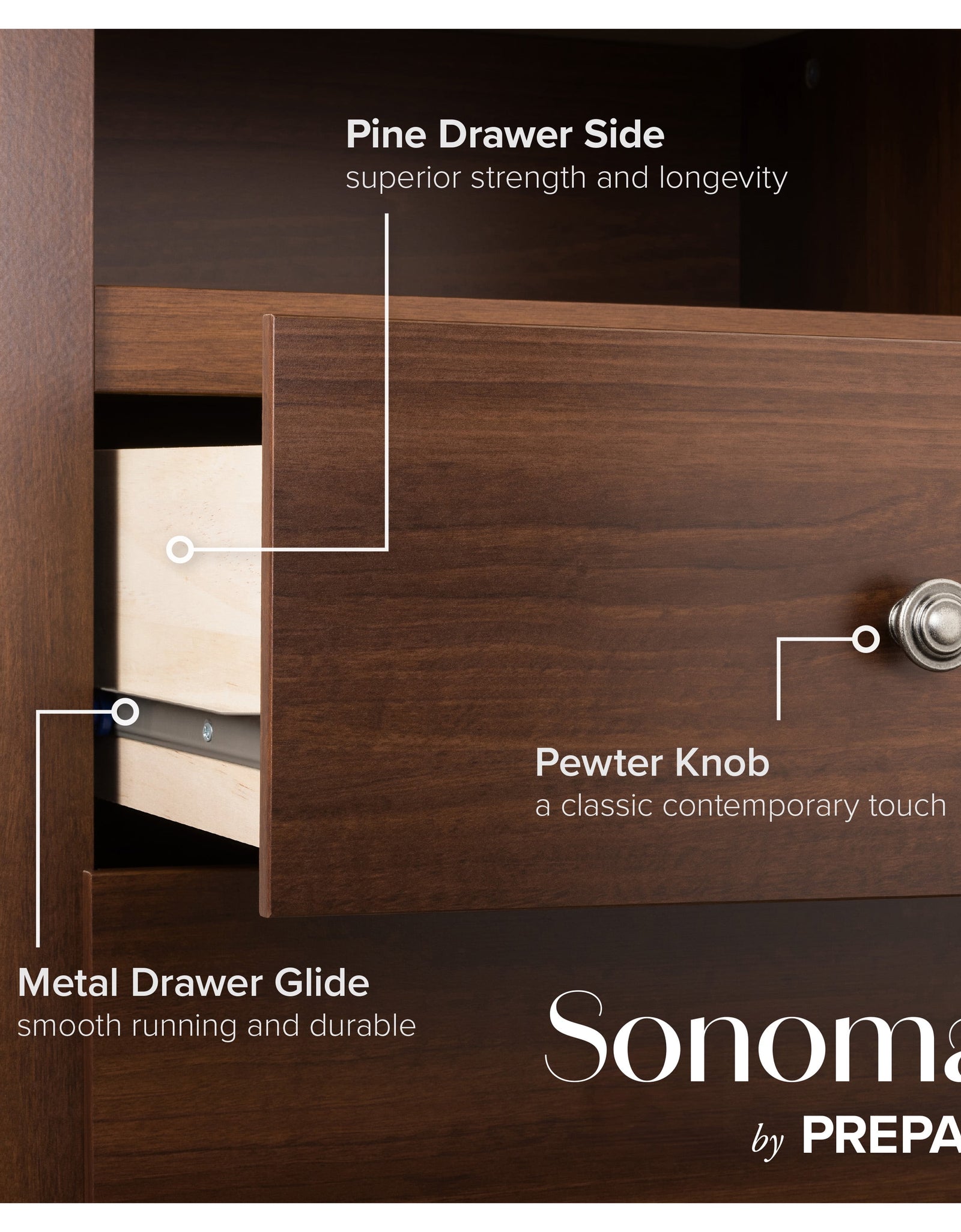 Sonoma Cherry 6-Drawer Double Dresser for Bedroom, CDC-6330-V, 59" W X 17.5" D X 29" H