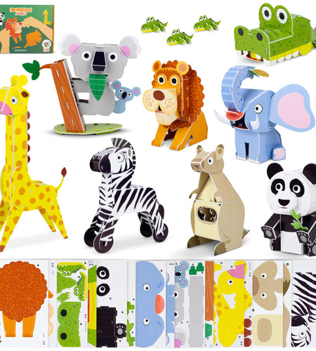 3D Puzzles for Kids Toys Pack 8 - BONNYCO | 3D Puzzle for Kids of Jungle Animals Educational Girl and Boy Toys Gifts for Kids Birthday Gifts for Boys | Kid Toys 3-D Puzzles 3D Jigsaw Christmas