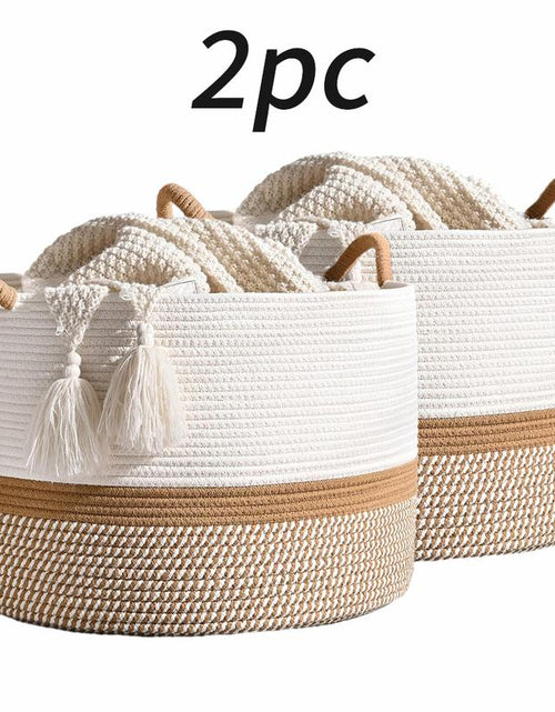 Load image into Gallery viewer, Large Cotton Rope Storage Basket | Durable Pet-Friendly Organizer with Handles | Woven Multi-Purpose Basket for Home &amp; Pet Toys Laundry Room
